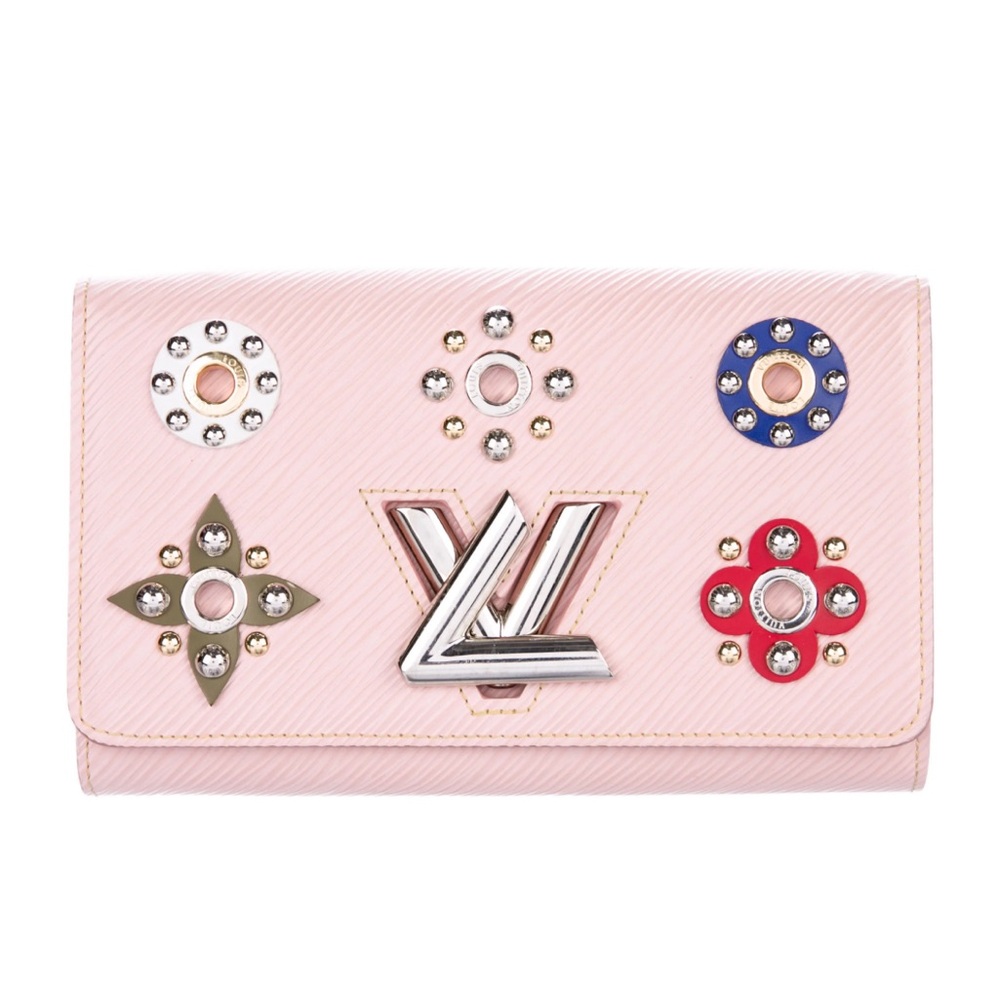 Louis Vuitton Twist Wallet Pink Epi Leather Studded Monogram Flowers Lim Edition